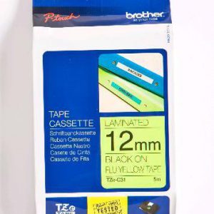 TZE-C31 - Brother Lettertape P-Touch 12mm 8m Fluorescent Geel Zwart