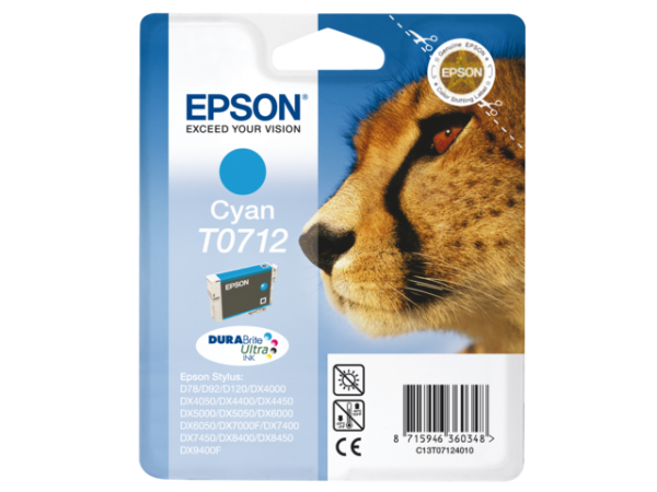 C13T07124012 - EPSON Inkt Cartridge T0712 Cyaan 5,5ml 1-Pack