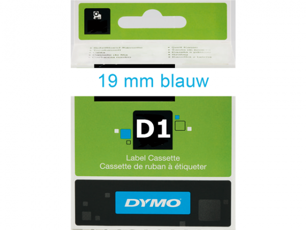 S0720840 - DYMO Lettertape D1 19mm 7m Wit Blauw Polyester 45804