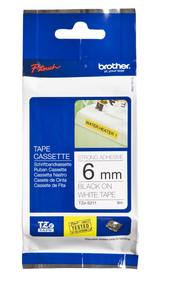 TZE-S211 - Brother Lettertape P-Touch 6mm 8m Zwart Wit