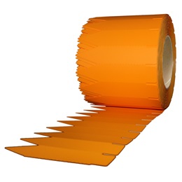 LL120X025000168 - LI-ME Steeketiket PVC (Polyvinylchloride) Mat Geen Belijming 118mm 25mm Oranje 2.500st 76mm Kern 187mm 1Baans 2 Buiten 0° op Rol Perforatie