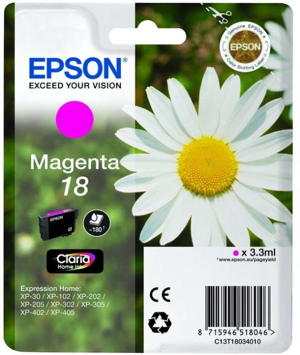 C13T18034022 - EPSON Inkt Cartridge 18 Magenta 3,3ml 180vel 1st