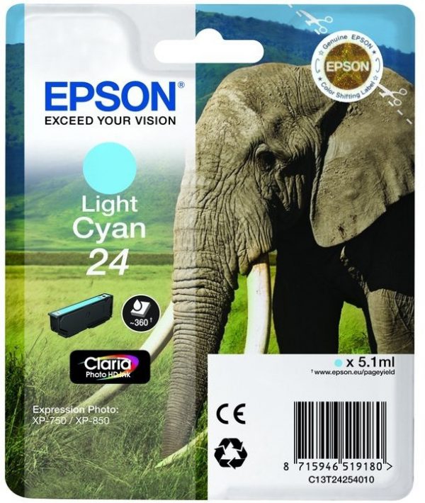 C13T24254022 - EPSON Inkt Cartridge 24 Light Cyaan 5,1ml 360vel 1st