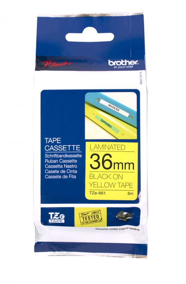 TZE-661 - Brother Lettertape P-Touch 36mm 8m Geel Zwart