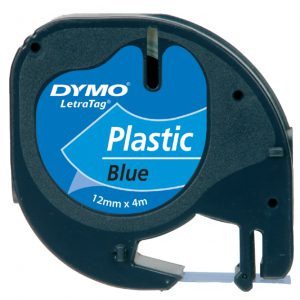 S0721650 - DYMO Lettertape LetraTag 12mm 4m Blauw Zwart Plastic 91205