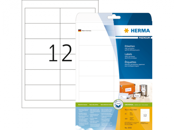 5056 - HERMA Etiket Premium 96.5x42.3mm 300st Wit 1 Pak