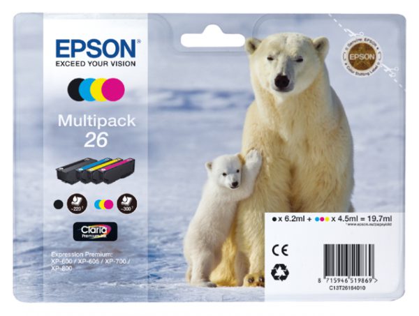 C13T26164010 - EPSON Inkt Cartridge 26 Black & Cyaan & Magenta & Yellow 19,7ml Multipack