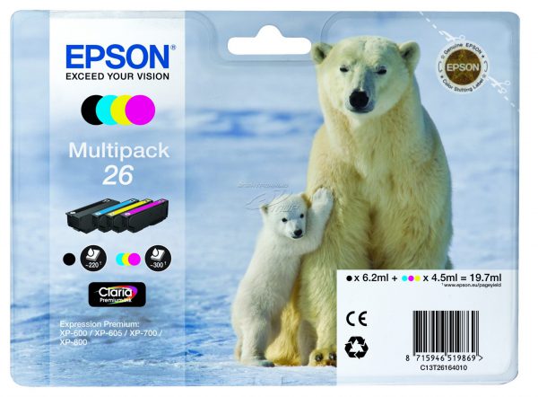 C13T26164010 - EPSON Inkt Cartridge 26 Black & Cyaan & Magenta & Yellow 19,7ml Multipack