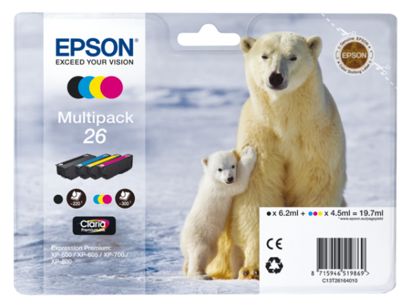 C13T26164010 - EPSON Inkt Cartridge 26 Black & Cyaan & Magenta & Yellow 19,7ml Multipack