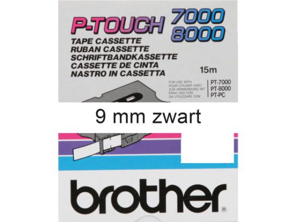 TX-221 - Brother Lettertape P-Touch 9mm 15m Wit Zwart