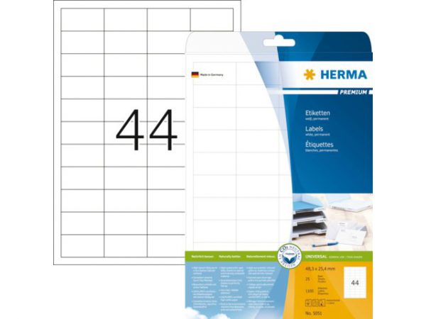 5051 - HERMA Etiket Premium 48.3x25.4mm 1.100st Wit 1 Pak