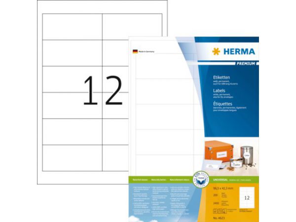 4623 - HERMA Etiket Premium 96.5x42.3mm 2.400st Wit 1 Pak