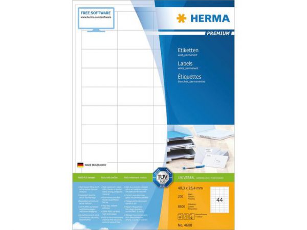 13HER4608 - HERMA Etiket Premium no:4608 52.5x21.2mm 8.800st Wit 1 Pak