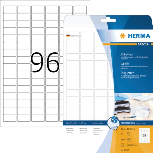 8832 - HERMA Speciaal Etiket no:8832 30.5x16.9mm 2.400st Wit 1 Pak