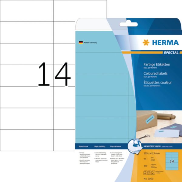 5060 - HERMA Gekleurde Etiketten Signalering 105x42.3mm 280st Blauw 1 Pak