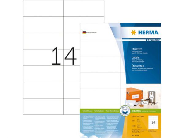 4674 - HERMA Etiket Premium 105x42.3mm 1.400st Wit 1 Pak