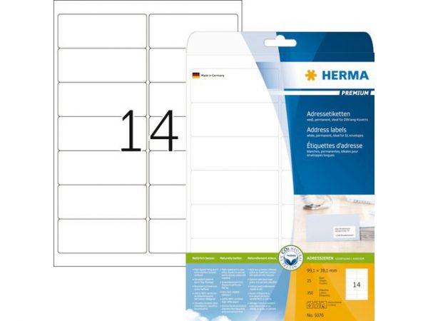 5076 - HERMA Adres Etiket Premium 99.1x38.1mm 350st Wit 1 Pak