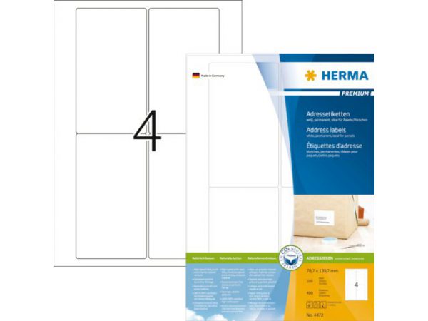 4472 - HERMA Adres Etiket Premium 78.7x39.7mm 400st Wit 1 Pak