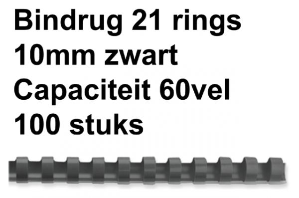 5346108 - FELLOWES Bindrug Kunststof A4 21-Rings 10mm 60vel Zwart 100st