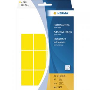 2451 - HERMA Universal Etiket Schrijfpapier 25x40mm 512st Geel 1 Pak