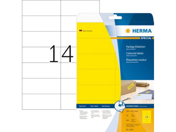 5058 - HERMA Gekleurde Etiketten Signalering 105x42.3mm 280st Geel 1 Pak