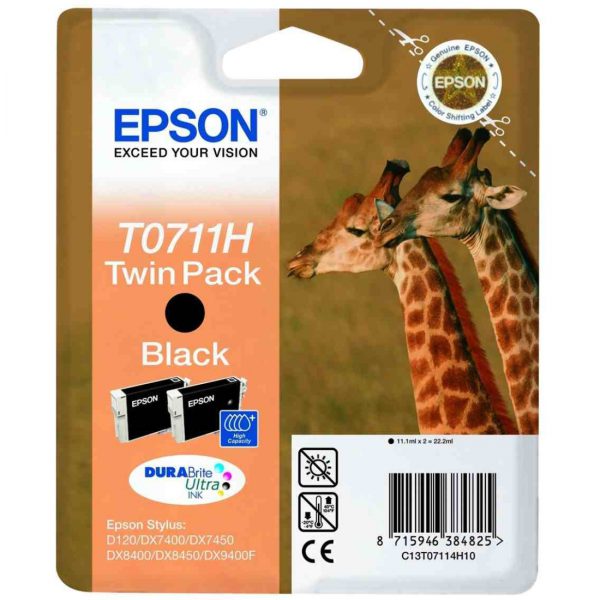 C13T07114H10 - EPSON Inkt Cartridge T0711 Black 11,1ml 2st