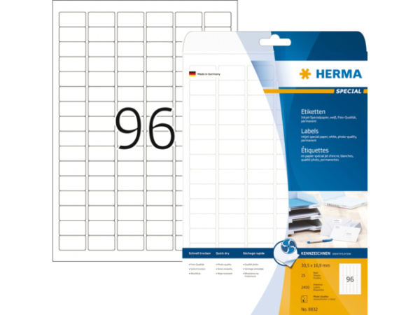 8832 - HERMA Speciaal Etiket no:8832 30.5x16.9mm 2.400st Wit 1 Pak