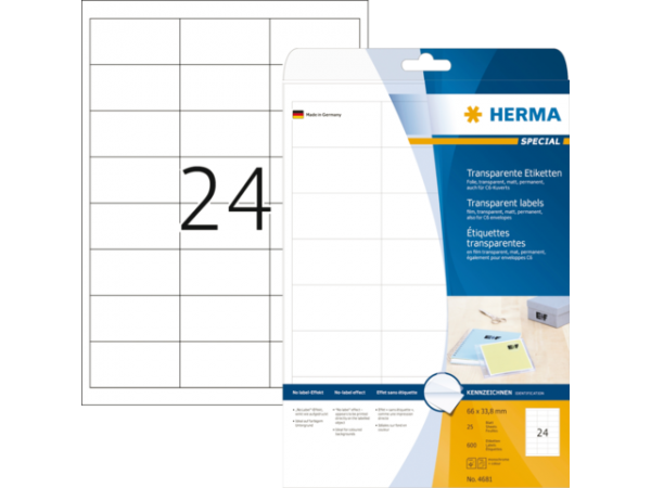 4681 - HERMA Speciaal Etiket Folie SuperPrint 66x33mm 600st Transparant 1 Pak