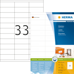 13HER4455 - HERMA Etiket Premium no:4455 70x25,4mm 3.300st Wit 1 Pak