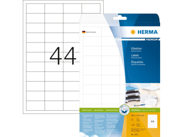 5051 - HERMA Etiket Premium 48.3x25.4mm 1.100st Wit 1 Pak