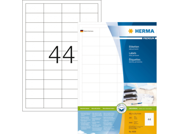 13HER4608 - HERMA Etiket Premium no:4608 52.5x21.2mm 8.800st Wit 1 Pak