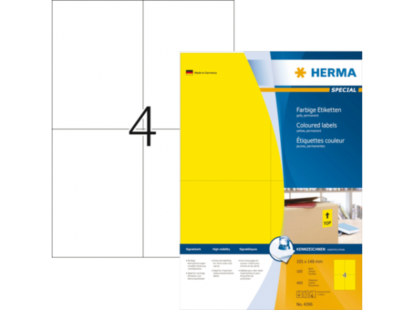 4396 - HERMA Gekleurde Etiketten Signalering 105x148mm 400st Geel 1 Pak