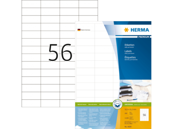 13HER4609 - HERMA Etiket Premium no:4609 52.5x21.2mm 11.200st Wit 1 Pak