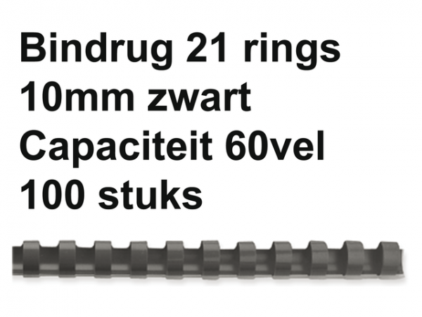 5346108 - FELLOWES Bindrug Kunststof A4 21-Rings 10mm 60vel Zwart 100st