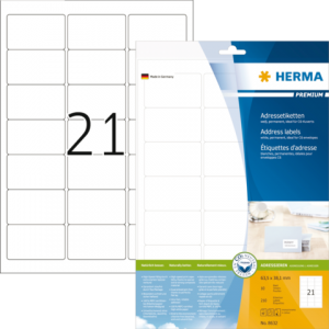 8632 - HERMA Etiket Premium no:8632 63.5x38.1mm 210st Wit 1 Pak