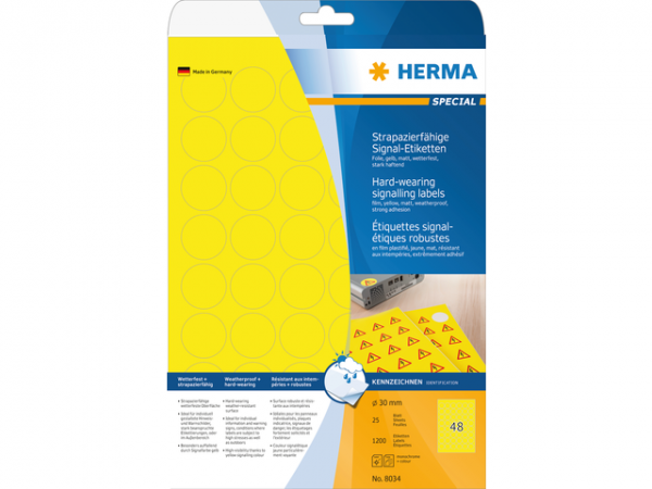 8034 - HERMA Speciaal Etiket Signalering no:8034 Ø30mm 1.200st Geel 1 Pak