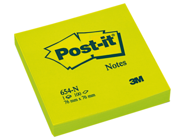 N654GR - 3M Post-It Memoblok 76x76mm Neon Groen 1st