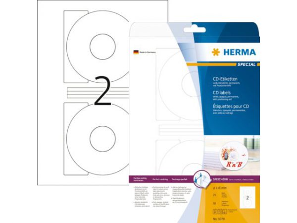 5079 - HERMA CD/DVD Etiket Papier Special Ø116mm 50st Wit 1 Pak