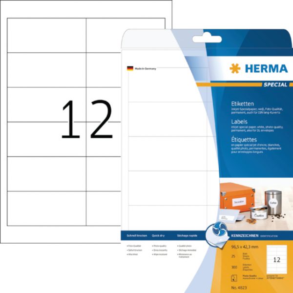 4823 - HERMA Speciaal Etiket Gecoatpapier no:4823 96.5x42.3mm 300st Wit 1 Pak