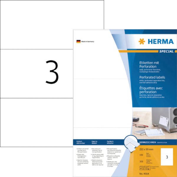 4664 - HERMA Speciaal Etiket Papier no:4664 210x99mm 300st Wit