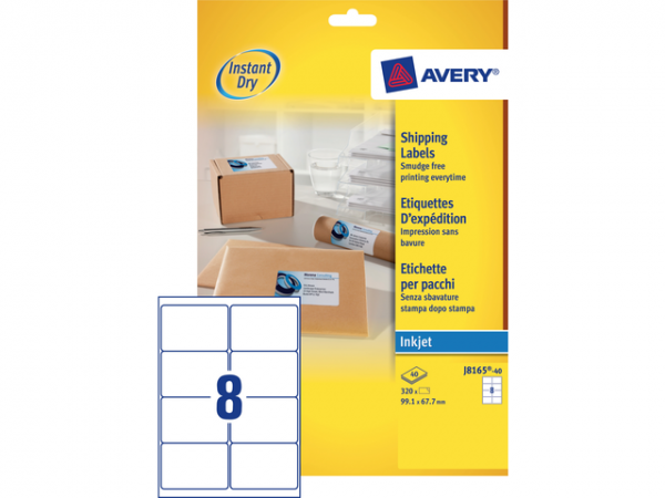 J8165-40 - AVERY Verzend Etiket QuickDRY J8165 99.1x67.7mm 320st Wit 1 Pak