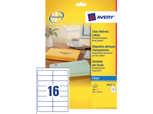 J8562-25 - AVERY Adres Etiket QuickPEEL J8562 99.1x33.9mm 400st Transparant 1 Pak