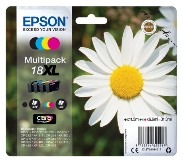 C13T18164012 - EPSON 18XL Black & Cyaan & Magenta & Yellow 31,3ml