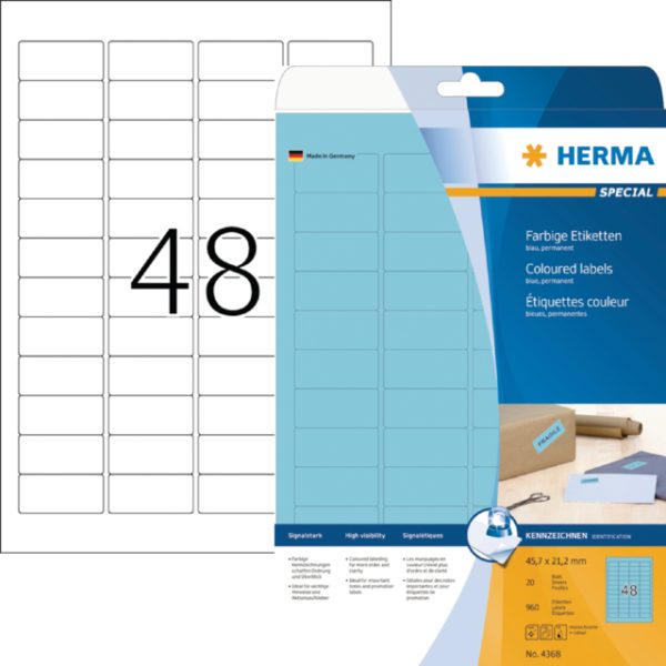 4368 - HERMA Gekleurde Etiketten Signalering 45.7x21.2mm 960st Blauw 1 Pak