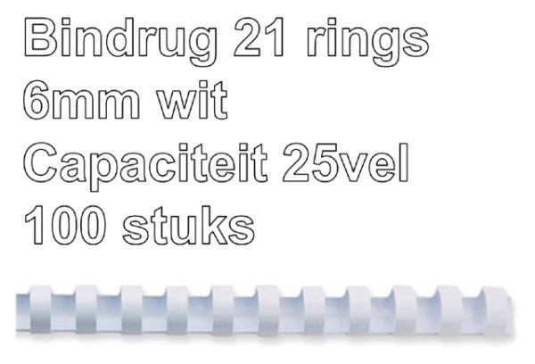 4028193 - GBC Bindrug Combbind Cerlox Kunststof A4 21-Rings 6mm Wit 100st