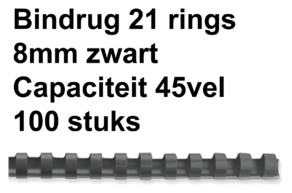 4028174 - GBC Bindrug Combbind Cerlox Kunststof A4 21-Rings 8mm Zwart 100st