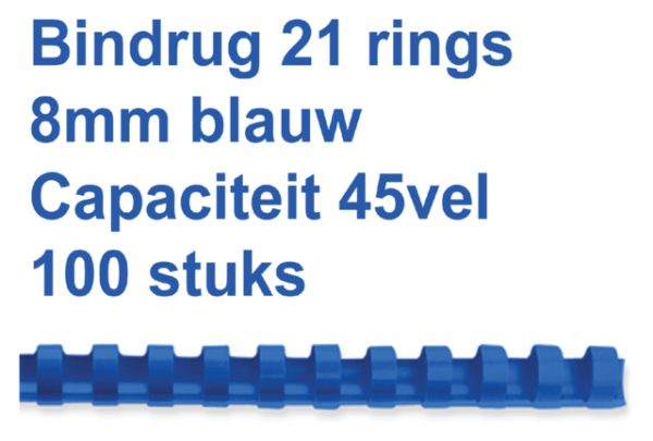 4028234 - GBC Bindrug Cerlox Com Kunststof A4 21-Rings 8mm Blauw 100st