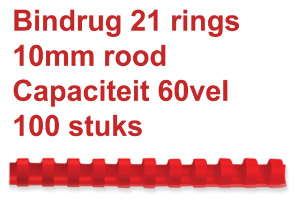 4028215 - GBC Bindrug Combbind Cerlox Kunststof A4 21-Rings 10mm Rood 100st