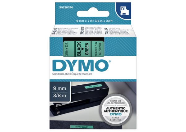 S0720740 - DYMO Lettertape D1 9mm 7m Groen Zwart Polyester 40919