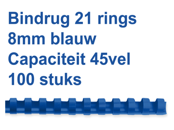 4028234 - GBC Bindrug Cerlox Com Kunststof A4 21-Rings 8mm Blauw 100st